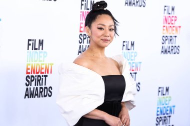 Stephanie Hsu wearing a Khoon Hoi dress and Delfina Delettrez jewelry arrives at the 2023 Film Independent Spirit Awards held at the Santa Monica Beach on March 4, 2023 in Santa Monica, Los Angeles, California, United States. 