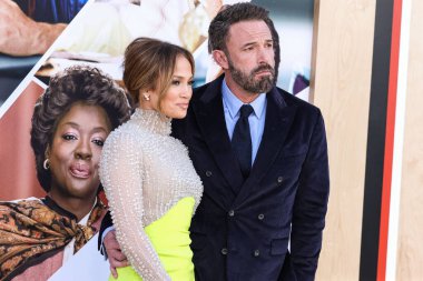 American singer Jennifer Lopez and husband/American actor and filmmaker Ben Affleck arrive at the World Premiere Of Amazon Studios' And Skydance Media's 'Air' held at the Regency Village Theatre on March 27, 2023 in Westwood, Los Angeles, USA clipart