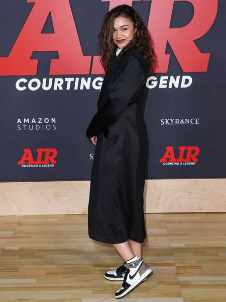 stock image Madison Bailey arrives at the World Premiere Of Amazon Studios' And Skydance Media's 'Air' held at the Regency Village Theatre on March 27, 2023 in Westwood, Los Angeles, California, United States. 