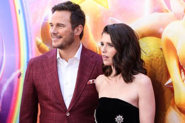 American actor Chris Pratt and wife/American author Katherine Schwarzenegger arrive at the Los Angeles Special Screening Of Universal Pictures, Nintendo And Illumination Entertainment's 'The Super Mario Bros. Movie' held at the Regal Cinemas LA Live  clipart