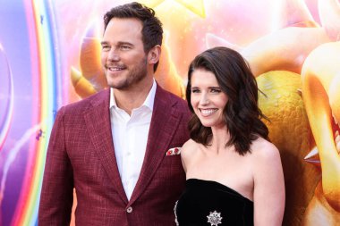 American actor Chris Pratt and wife/American author Katherine Schwarzenegger arrive at the Los Angeles Special Screening Of Universal Pictures, Nintendo And Illumination Entertainment's 'The Super Mario Bros. Movie' held at the Regal Cinemas LA Live  clipart