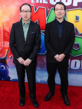 Koji Kondo ve Takumi Kawagoe, Los Angeles Universal Pictures, Nintendo And Illumination Entertainment 'ın 1 Nisan 2023 tarihinde Los Angeles' taki Regal Cinemas LA Live & 4DX Movie 'sinde gerçekleştirdiği 