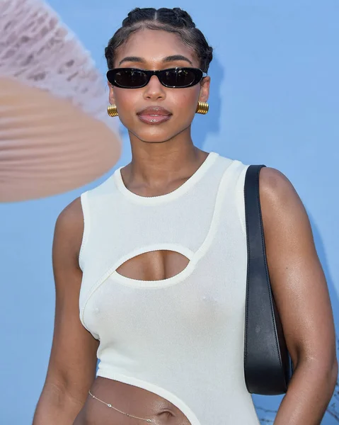 stock image Lori Harvey arrives at the REVOLVE Festival 2023 celebrating the 20th Anniversary of REVOLVE in partnership with The h.wood Group on April 15, 2023 in Thermal, Coachella Valley, Riverside County, California, United States. 