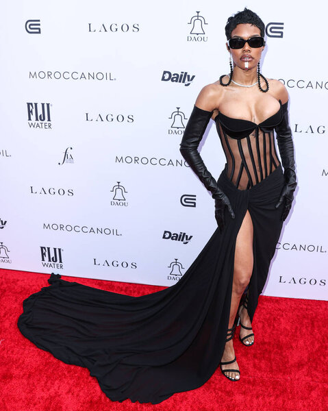 American singer, actress, dancer and choreographer Teyana Taylor wearing Monot arrives at The Daily Front Row's 7th Annual Fashion Los Angeles Awards at the Crystal Garden at The Beverly Hills Hotel on April 23, 2023 in Beverly Hills, Los Angeles