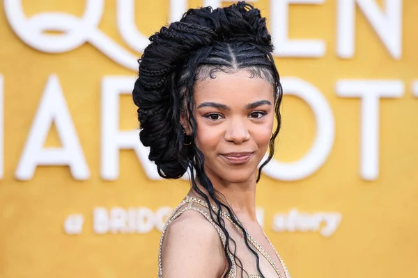 stock image English actress India Amarteifio arrives at the World Premiere Screening Event Of Netflix's 'Queen Charlotte: A Bridgerton Story' Season 1 held at the Regency Village Theatre on April 26, 2023 in Westwood, Los Angeles, California, United States. 