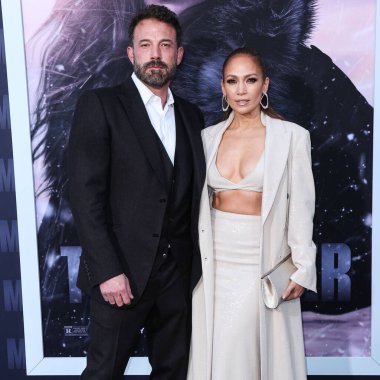 American actor and filmmaker Ben Affleck and his wife American actress, singer and dancer Jennifer Lopez arrive at the Los Angeles Premiere Of Netflix's 'The Mother' held at the Regency Village Theater on May 10, 2023 in Westwood, LA, California, USA clipart