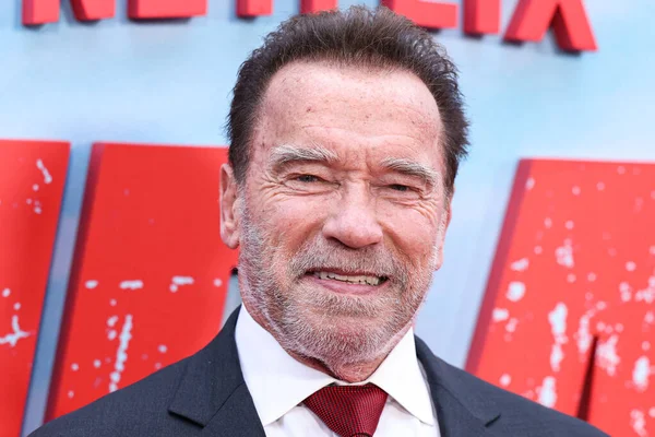 stock image Austrian and American actor, businessman, filmmaker, retired professional bodybuilder and politician Arnold Schwarzenegger arrives at the Los Angeles Premiere Of Netflix's 'FUBAR' Season 1 held at AMC The Grove 14 on May 22, 2023 in LA, USA.