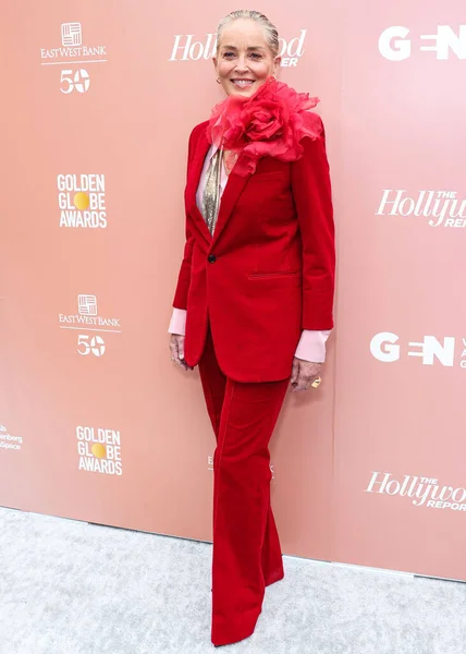 美国女演员莎伦 斯通出席了2023年5月31日在美国加利福尼亚州洛杉矶奥黛丽 伊尔马斯展览馆举行的好莱坞记者第二届年度 提高我们的声音 — 图库照片