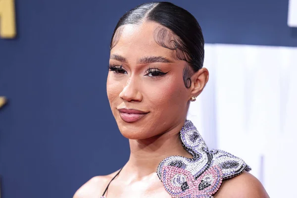 stock image American rapper BIA (Bianca Miquela Landrau) arrives at the BET Awards 2023 held at Microsoft Theater at L.A. Live on June 25, 2023 in Los Angeles, California, United States.