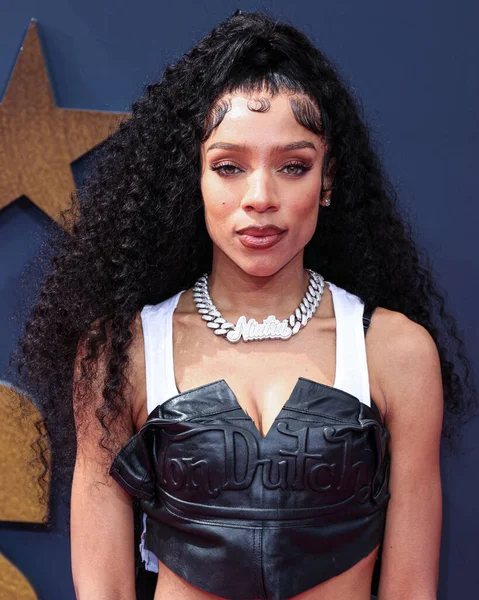 Stock image Lil Mama arrives at the BET Awards 2023 held at Microsoft Theater at L.A. Live on June 25, 2023 in Los Angeles, California, United States. 