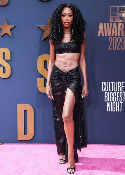 Stock image Muni Long arrives at the BET Awards 2023 held at Microsoft Theater at L.A. Live on June 25, 2023 in Los Angeles, California, United States. 