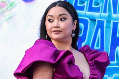 American actress and YouTuber Lana Condor wearing Christian Siriano arrives at the Los Angeles Premiere Of Universal Pictures And DreamWorks Animation's 'Ruby Gillman: Teenage Kraken' held at the TCL Chinese Theatre IMAX on June 28, 2023 in Hollywood clipart