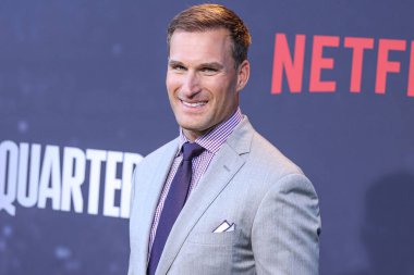 American football quarterback for the Minnesota Vikings of the National Football League Kirk Cousins arrives at the Los Angeles Premiere Of Netflix's 'Quarterback' Season 1 held at the Netflix Tudum Theater on July 11, 2023 in Hollywood, Los Angeles, clipart