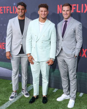  Marcus Mariota, Patrick Mahouse ve Amerikan futbolcusu Netflix 'in' Quarterback 'sezonunun Los Angeles Premiere' inde 11 Temmuz 2023 'te Hollywood' da Netflix Tudum Theater 'da gerçekleştirildi.