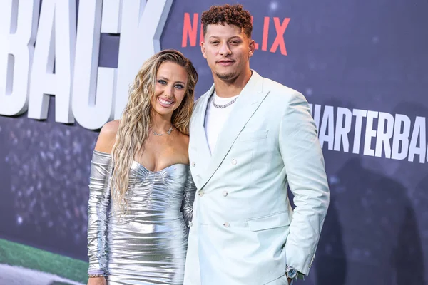 stock image Brittany Mahomes and Patrick Mahomes arrive at the Los Angeles Premiere Of Netflix's 'Quarterback' Season 1 held at the Netflix Tudum Theater on July 11, 2023 in Hollywood, Los Angeles, California, United States.