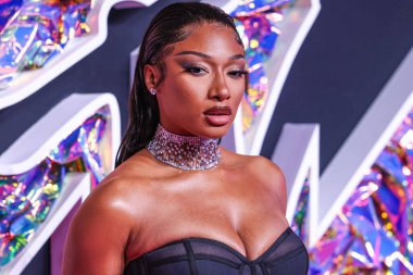 Megan Thee Stallion wearing a Brandon Blackwood dress and Jacob and Co. jewelry arrives at the 2023 MTV Video Music Awards held at the Prudential Center on September 12, 2023 in Newark, New Jersey, United States.