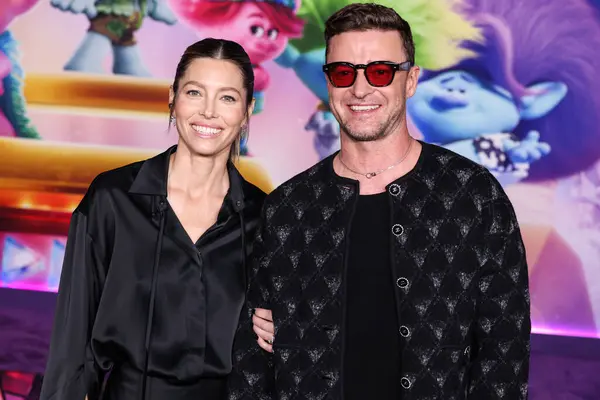 stock image Jessica Biel and Justin Timberlake arrive at the Los Angeles Special Screening Of DreamWorks Animation And Universal Pictures' 'Trolls Band Together' held at TCL Chinese Theatre IMAX on November 15, 2023 in Hollywood, Los Angeles, California, USA