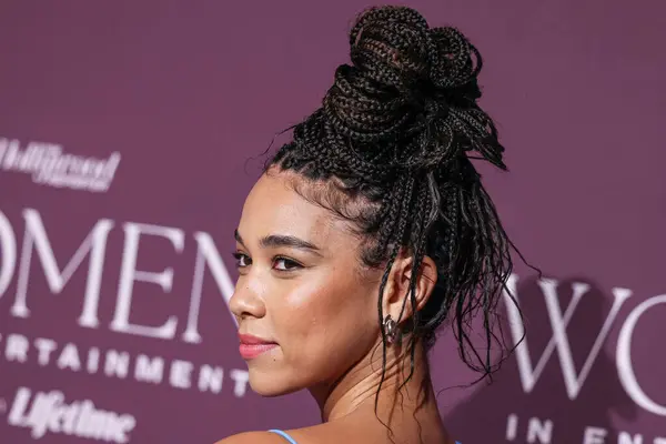 stock image American actress and singer Alexandra Shipp wearing Christopher Esber arrives at The Hollywood Reporter's Women In Entertainment Gala 2023 presented by Lifetime held at The Beverly Hills Hotel on December 7, 2023 in Beverly Hills, Los Angeles, USA
