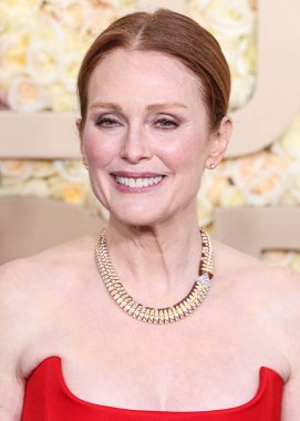 Julianne Moore wearing a Bottega Veneta dress and Cartier jewelry arrives at the 81st Annual Golden Globe Awards held at The Beverly Hilton Hotel on January 7, 2024 in Beverly Hills, Los Angeles, California, United States.