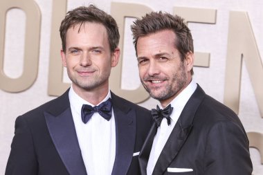 Patrick J. Adams ve Gabriel Macht, Beverly Hilton Oteli 'nde 7 Ocak 2024' te düzenlenen 81. Yıllık Altın Küre Ödülleri 'ne geldiler..