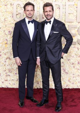 Patrick J. Adams ve Gabriel Macht, Beverly Hilton Oteli 'nde 7 Ocak 2024' te düzenlenen 81. Yıllık Altın Küre Ödülleri 'ne geldiler..