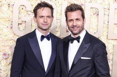 Patrick J. Adams ve Gabriel Macht, Beverly Hilton Oteli 'nde 7 Ocak 2024' te düzenlenen 81. Yıllık Altın Küre Ödülleri 'ne geldiler..