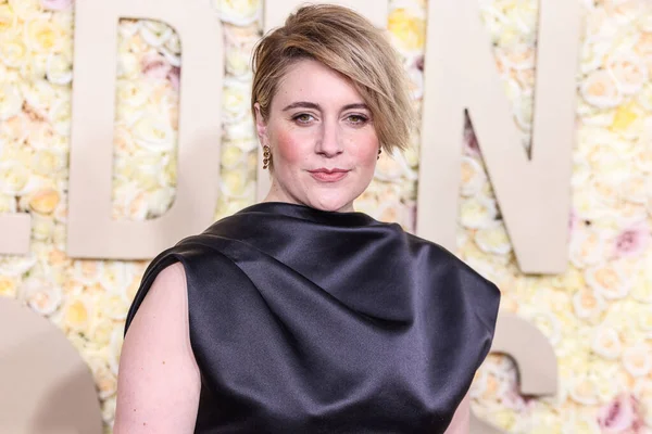 stock image Greta Gerwig wearing a FENDI Couture dress, Jimmy Choo shoes, and Pomellato jewelry arrives at the 81st Annual Golden Globe Awards held at The Beverly Hilton Hotel on January 7, 2024 in Beverly Hills, Los Angeles, California, United States.