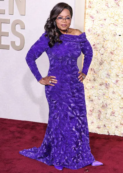 stock image Oprah Winfrey wearing a Louis Vuitton dress, Manolo Blahnik shoes, and Chopard jewels arrives at the 81st Annual Golden Globe Awards held at The Beverly Hilton Hotel on January 7, 2024 in Beverly Hills, Los Angeles, California, United States. 