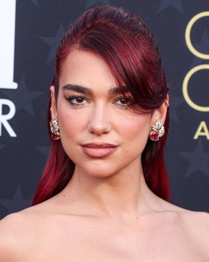 Dua Lipa, 14 Ocak 2024 'te Santa Monica, Los Angeles, Kaliforniya, ABD' de düzenlenen The Barker Hangar 'da düzenlenen 29. Geleneksel Eleştirmenler Seçimi Ödülleri' ne özel bir Prada elbisesi, Prada ayakkabıları ve çanta ile geldi..