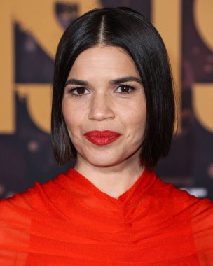 America Ferrera arrives at the Los Angeles Premiere Of Amazon MGM Studios' 'This Is Me...Now: A Love Story' held at the Dolby Theatre on February 13, 2024 in Hollywood, Los Angeles, California, United States.  clipart