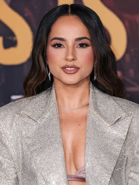 Becky G arrives at the Los Angeles Premiere Of Amazon MGM Studios' 'This Is Me...Now: A Love Story' held at the Dolby Theatre on February 13, 2024 in Hollywood, Los Angeles, California, United States. 