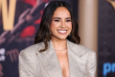 Becky G arrives at the Los Angeles Premiere Of Amazon MGM Studios' 'This Is Me...Now: A Love Story' held at the Dolby Theatre on February 13, 2024 in Hollywood, Los Angeles, California, United States. 
