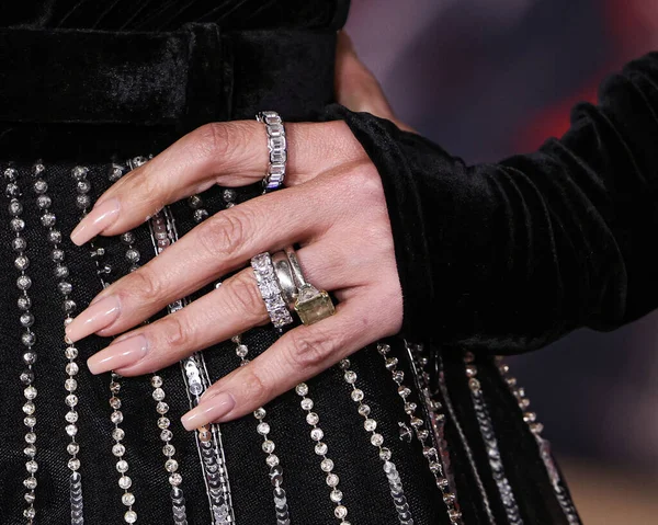 stock image Jennifer Lopez (JLo) wearing a Zuhair Murad Couture gown with Joseph Saidian and Sons vintage Van Cleef and Arpels diamond earrings and A.Jaffe diamond rings arrives at the Los Angeles Premiere Of Amazon MGM Studios' 'This Is Me...Now: A Love Story' 