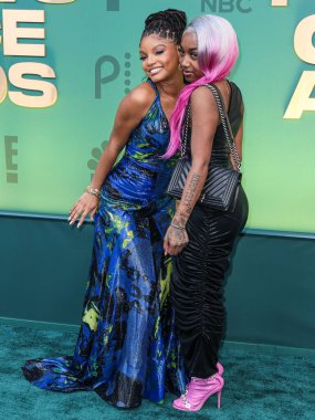 Halle Bailey ve Tee Tee, 18 Şubat 2024 'te Santa Monica, Los Angeles, Kaliforniya, ABD' deki Barker Hangar 'da düzenlenen 49..