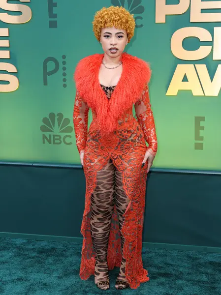 stock image Ice Spice wearing custom Dolce and Gabbana and Levian jewels arrives at the 49th Annual People's Choice Awards 2024 held at The Barker Hangar on February 18, 2024 in Santa Monica, Los Angeles, California, United States.