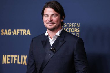 Josh Hartnett, winner of the Outstanding Performance by a Cast in a Motion Picture award for 'Oppenheimer' poses in the press room at the 30th Annual Screen Actors Guild Awards on February 24, 2024 in Los Angeles, USA. clipart