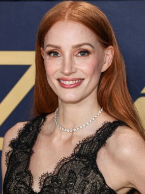 Jessica Chastain wearing a custom Armani dress and DeBeers jewelry arrives at the 30th Annual Screen Actors Guild Awards held at the Shrine Auditorium and Expo Hall on February 24, 2024 in Los Angeles, California, United States.  clipart