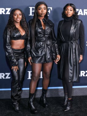 Zuria Ria, Zuri Renee and Zurika J Moery arrive at the Los Angeles Premiere Of STARZ' 'BMF' (Black Mafia Family) Season 3 held at the Hollywood Athletic Club on February 29, 2024 in Hollywood, Los Angeles, California, United States