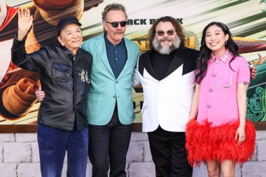 James Hong, Bryan Cranston, Jack Black and Awkwafina arrive at the World Premiere Of DreamWorks Animation And Universal Pictures' 'Kung Fu Panda 4' held at AMC The Grove 14 on March 3, 2024 in Los Angeles, California, United States.  clipart