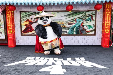 A performer in a 'Po' costume arrives at the World Premiere Of DreamWorks Animation And Universal Pictures' 'Kung Fu Panda 4' held at AMC The Grove 14 on March 3, 2024 in Los Angeles, California, United States.  clipart