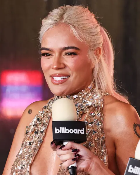 Stock image Karol G arrives at the 2024 Billboard Women In Music held at the YouTube Theater at SoFi Stadium on March 6, 2024 in Inglewood, Los Angeles, California, United States.