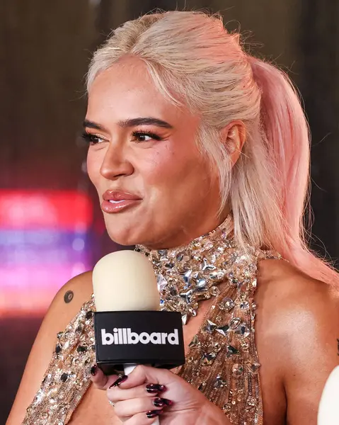 stock image Karol G arrives at the 2024 Billboard Women In Music held at the YouTube Theater at SoFi Stadium on March 6, 2024 in Inglewood, Los Angeles, California, United States.