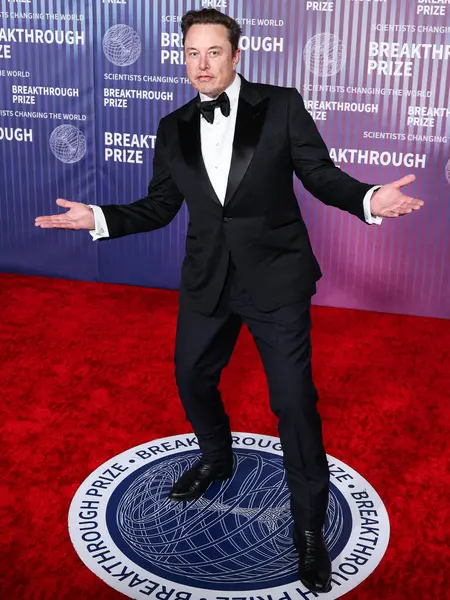 stock image Elon Musk arrives at the 10th Annual Breakthrough Prize Ceremony held at the Academy Museum of Motion Pictures on April 13, 2024 in Los Angeles, California, United States. 