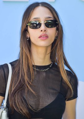 Yasmin Wijnaldum arrives at the 7th Annual REVOLVE Festival 2024 during the 2024 Coachella Valley Music And Arts Festival - Weekend 1 - Day 2 held at the Parker Palm Springs Hotel on April 13, 2024 in Palm Springs, Riverside County, California clipart