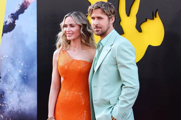 Ryan Gosling Emily Blunt Ankommer Los Angeles Premiere Universal Pictures stockbilde