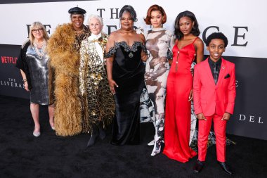 Colleen Camp, Miss Lawrence, Glenn Close, Mo'Nique, Lee Daniels, Andra Day, Demi Singleton and Anthony B. Jenkins arrive at the Los Angeles Premiere Of Netflix's 'The Deliverance' held at the Netflix Tudum Theater on August 28, 2024 in Hollywood clipart