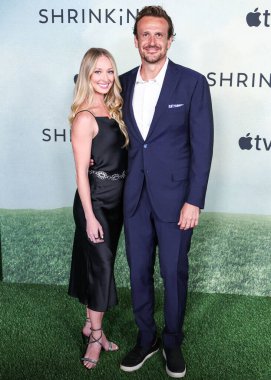 Kayla Radomski and Jason Segel arrive at the World Premiere Of Apple TV+ Series' 'Shrinking' Season 2 held at the Pacific Design Center on October 8, 2024 in West Hollywood, Los Angeles, California, United States. clipart