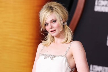 Elle Fanning wearing a custom Gucci look arrives at the Los Angeles Premiere Of Searchlight Pictures' 'A Complete Unknown' held at the Dolby Theatre on December 10, 2024 in Hollywood, Los Angeles, California, United States. clipart