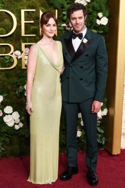 Leighton Meester and husband Adam Brody arrive at the 82nd Annual Golden Globe Awards held at The Beverly Hilton Hotel on January 5, 2025 in Beverly Hills, Los Angeles, California, United States. clipart