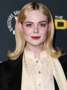 Elle Fanning wearing Valentino and Cartier jewelry arrives at the 77th Annual Directors Guild Of America Awards held at The Beverly Hilton Hotel on February 8, 2025 in Beverly Hills, Los Angeles, California, United States.  clipart